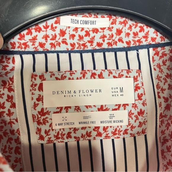 Denim & flower Ricky Singh tech comfort button down shirt red leaf print size M - Picture 3 of 7